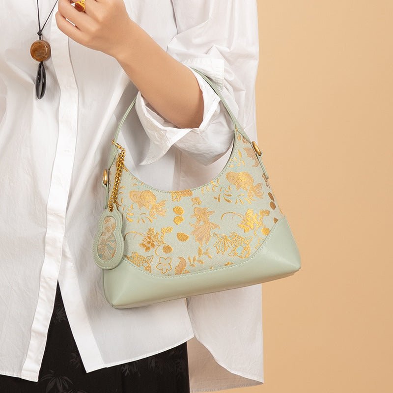 Song Brocade GoldFish Embroidery Silk Craftsmanship Crossbody view